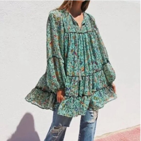 FREE PEOPLE green floral Free Swinging Mini Dress - Picture 12 of 13
